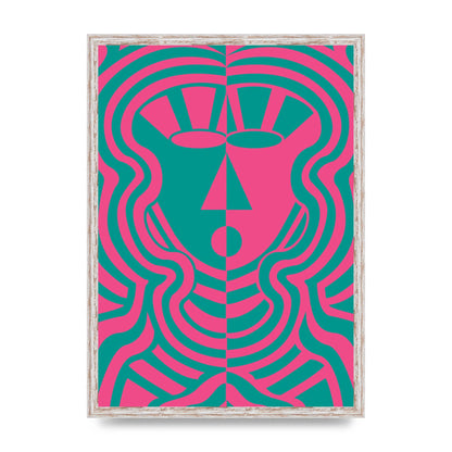 Psychedellic Face Pink Green Wall Art - A2 framed