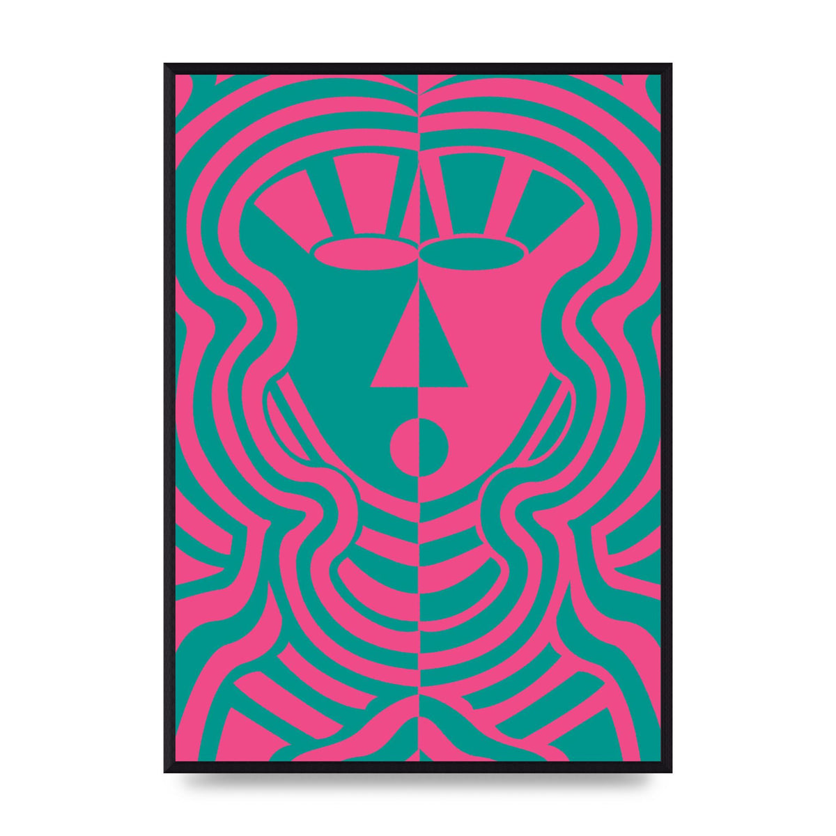 Psychedellic Face Pink Green Wall Art - A2 framed