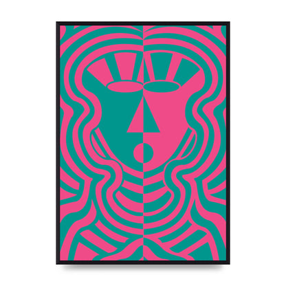 Psychedellic Face Pink Green Wall Art - A2 framed