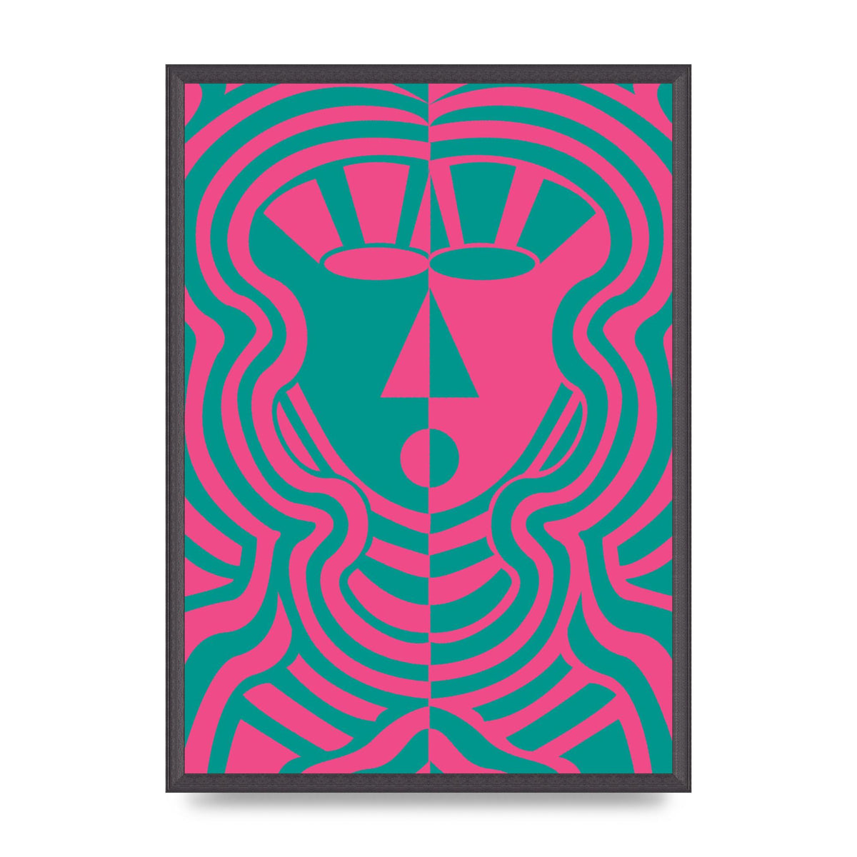 Psychedellic Face Pink Green Wall Art - A2 framed