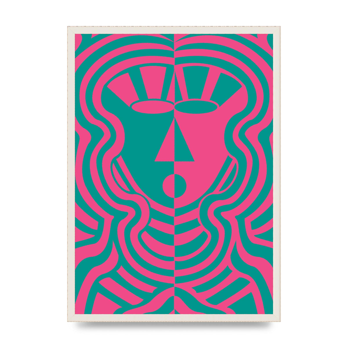 Psychedellic Face Pink Green Wall Art - A2 framed