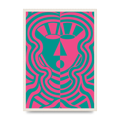 Psychedellic Face Pink Green Wall Art - A2 framed