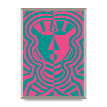 Psychedellic Face Pink Green Wall Art - A2 framed