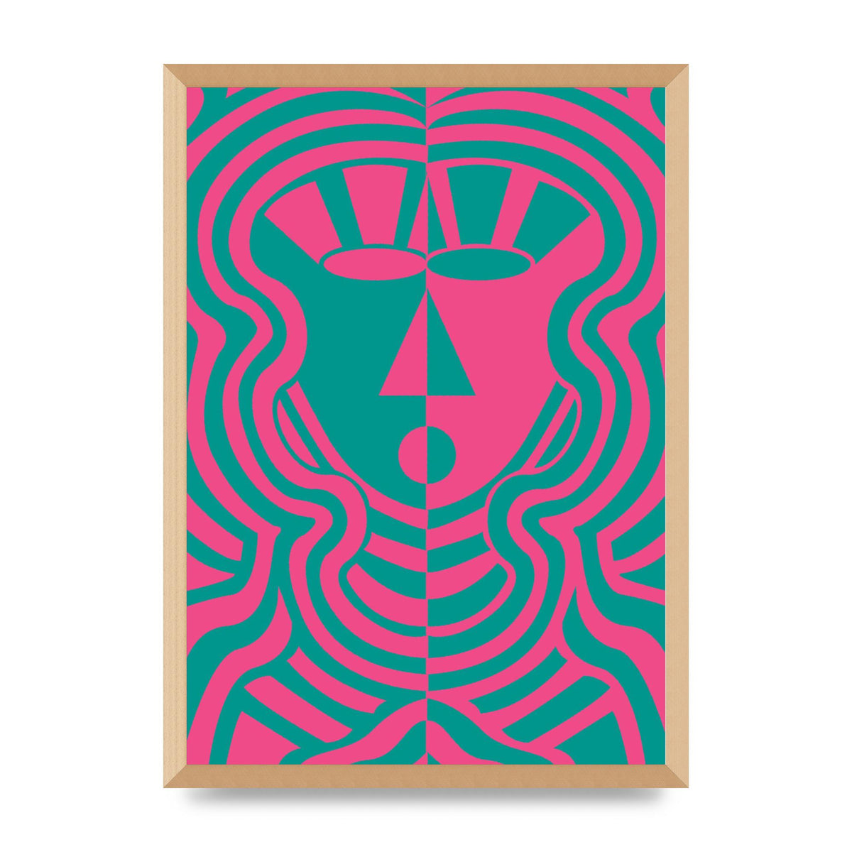 Psychedellic Face Pink Green Wall Art - A2 framed
