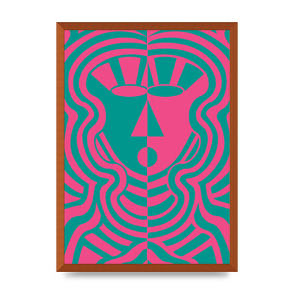Psychedellic Face Pink Green Wall Art - A2 framed