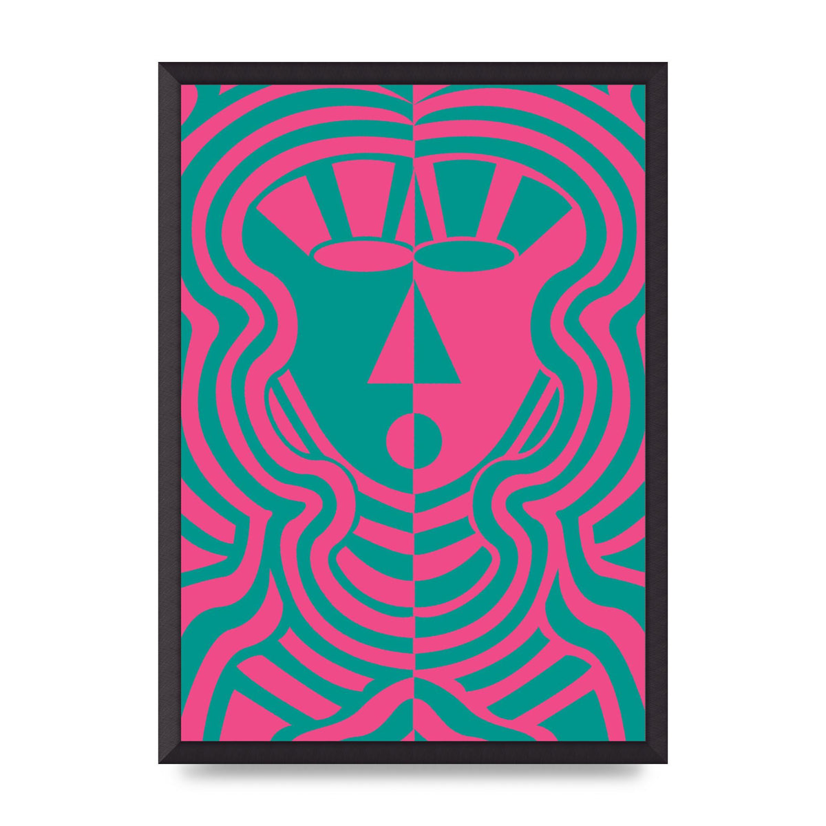 Psychedellic Face Pink Green Wall Art - A2 framed