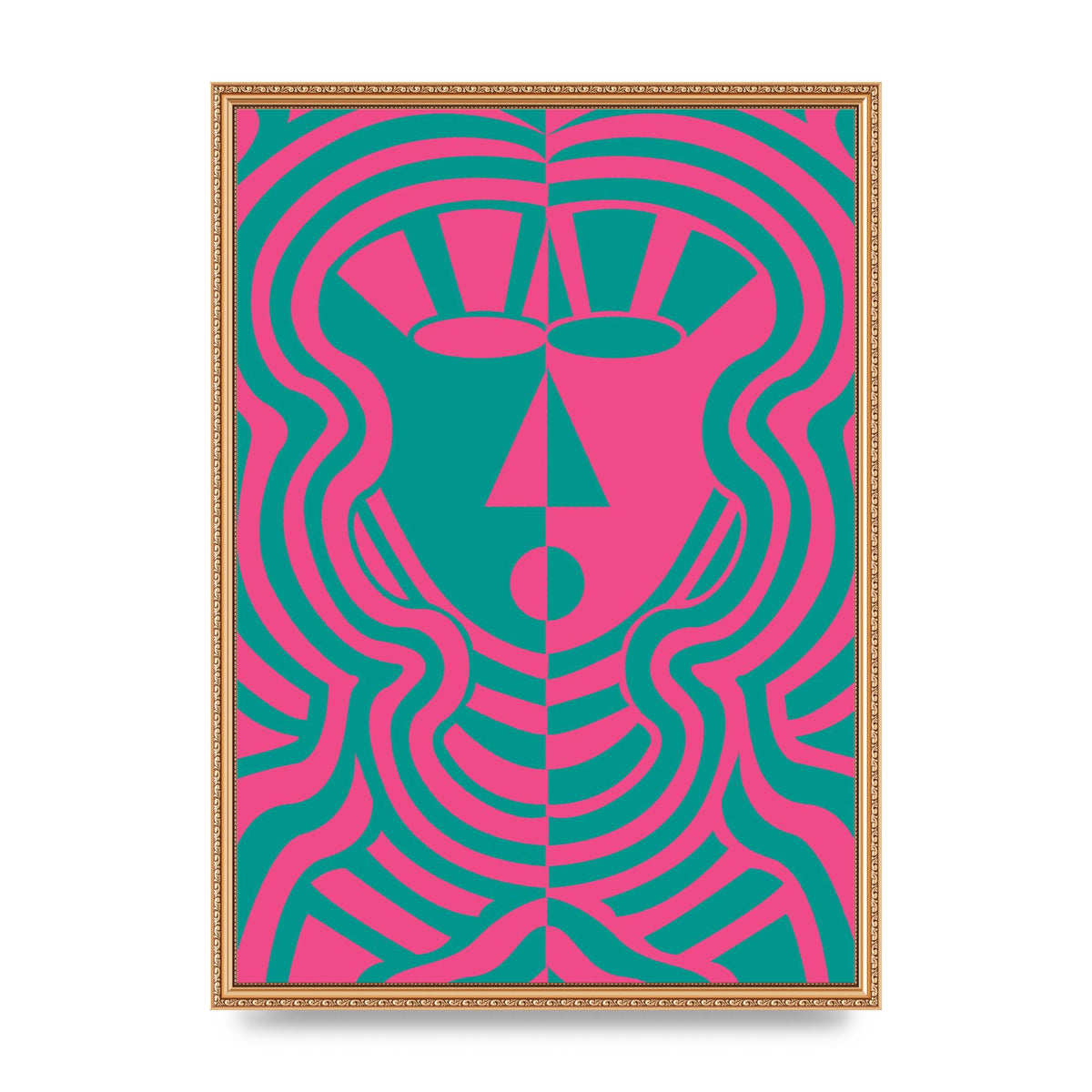Psychedellic Face Pink Green Wall Art - A2 framed