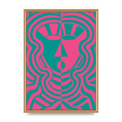 Psychedellic Face Pink Green Wall Art - A2 framed