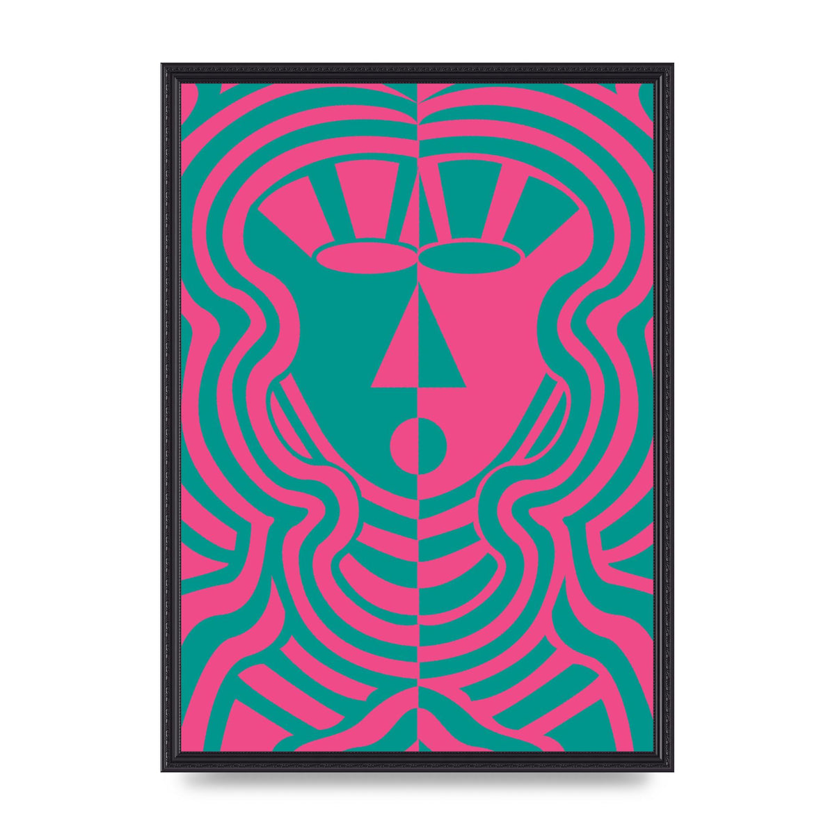Psychedellic Face Pink Green Wall Art - A2 framed