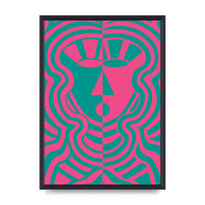 Psychedellic Face Pink Green Wall Art - A2 framed