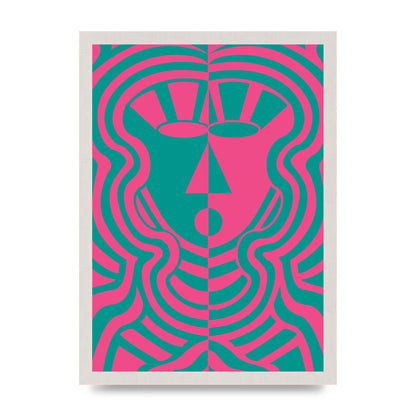 Psychedellic Face Pink Green Wall Art - A3 framed