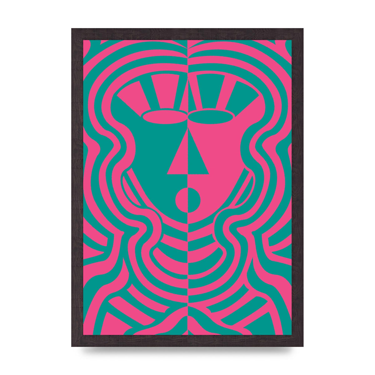 Psychedellic Face Pink Green Wall Art - A3 framed