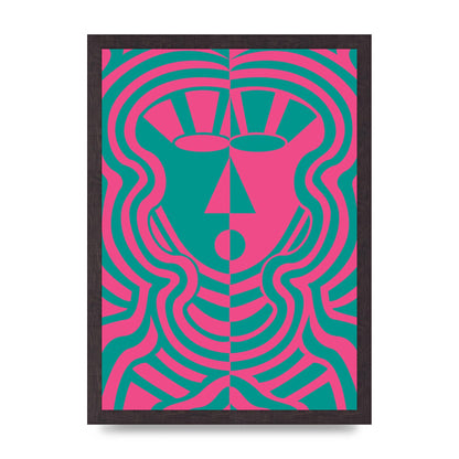 Psychedellic Face Pink Green Wall Art - A3 framed