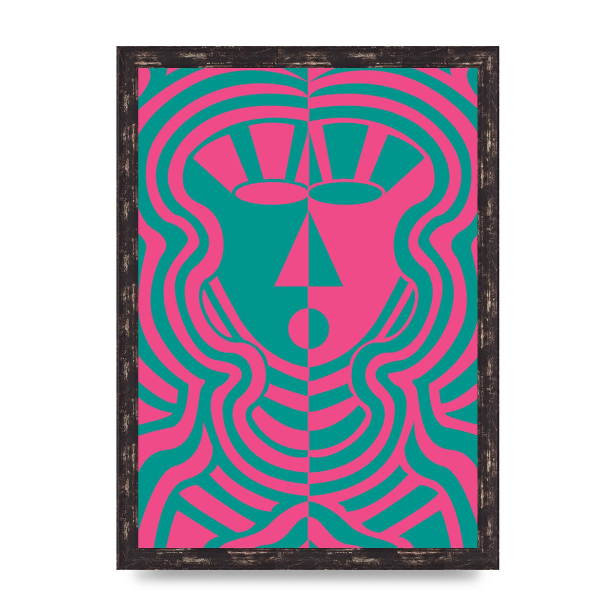 Psychedellic Face Pink Green Wall Art - A3 framed