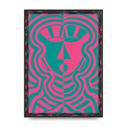 Psychedellic Face Pink Green Wall Art - A3 framed