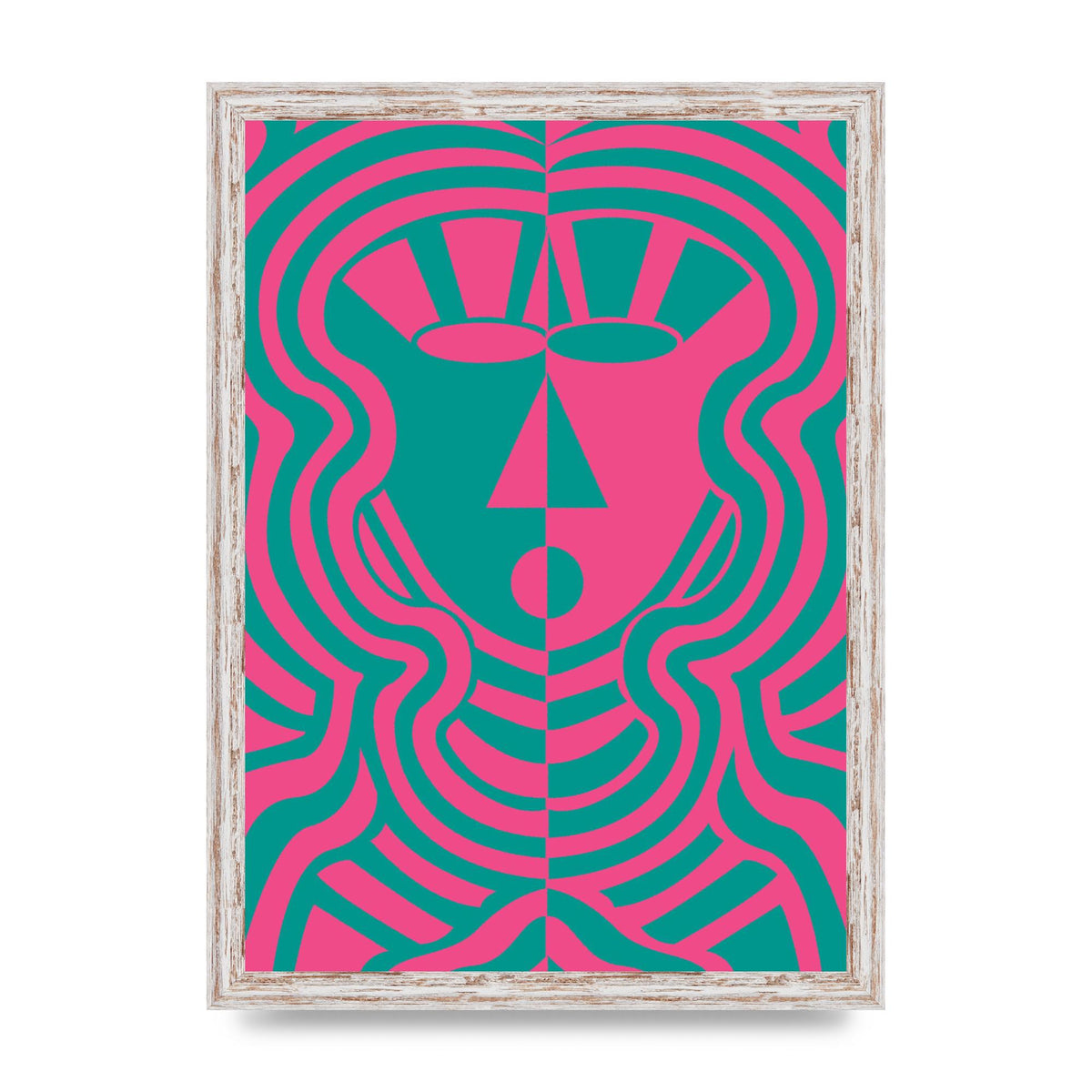 Psychedellic Face Pink Green Wall Art - A3 framed