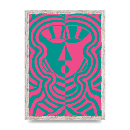 Psychedellic Face Pink Green Wall Art - A3 framed