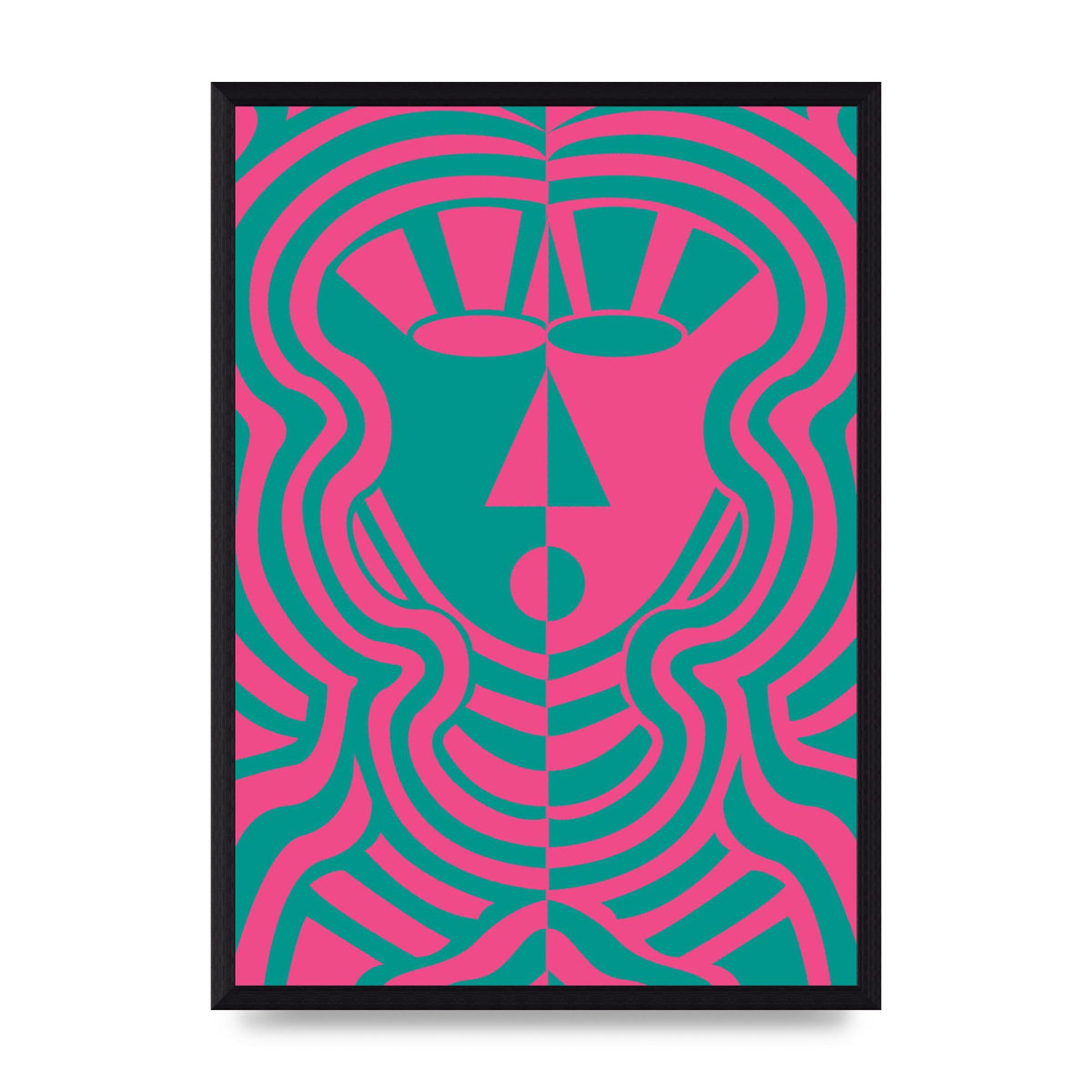 Psychedellic Face Pink Green Wall Art - A3 framed