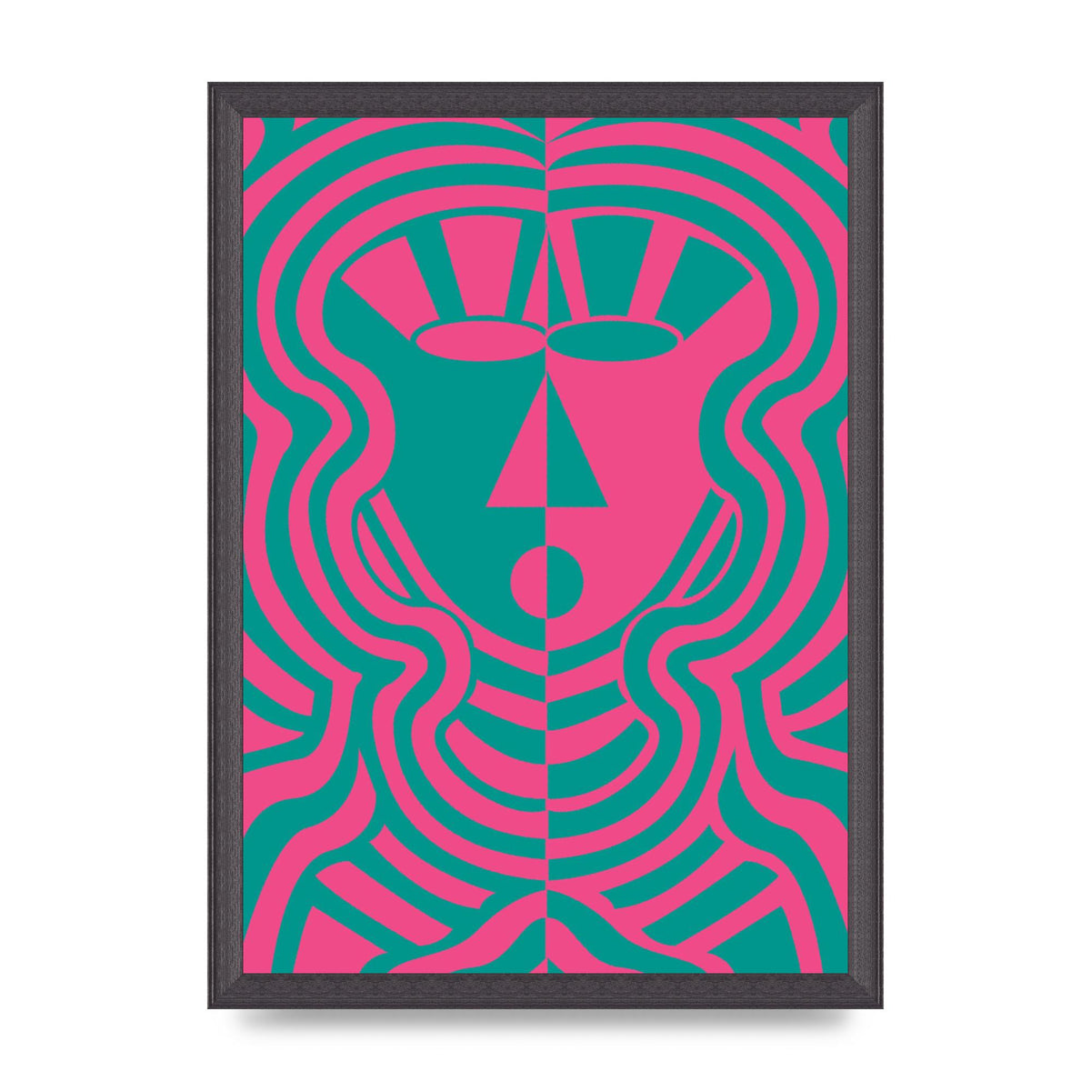 Psychedellic Face Pink Green Wall Art - A3 framed