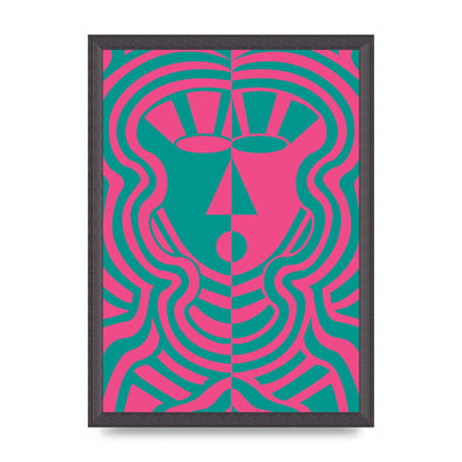 Psychedellic Face Pink Green Wall Art - A3 framed