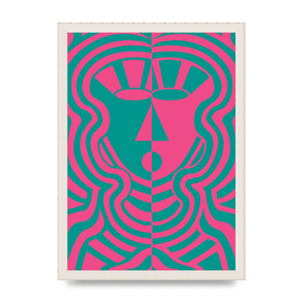 Psychedellic Face Pink Green Wall Art - A3 framed