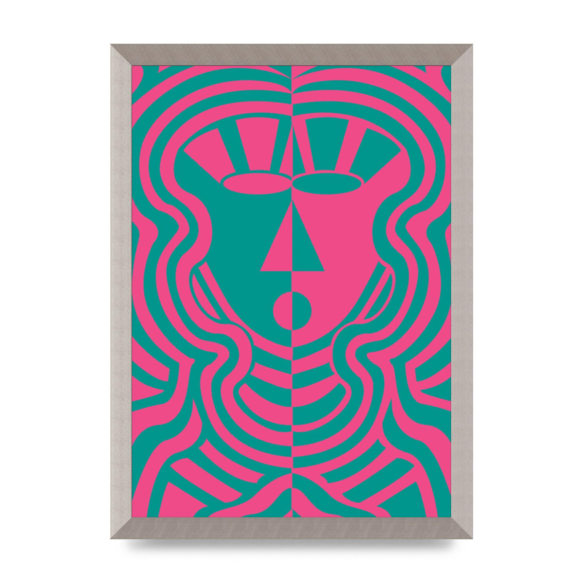 Psychedellic Face Pink Green Wall Art - A3 framed
