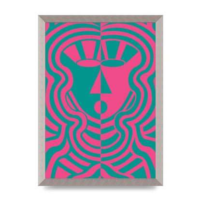 Psychedellic Face Pink Green Wall Art - A3 framed