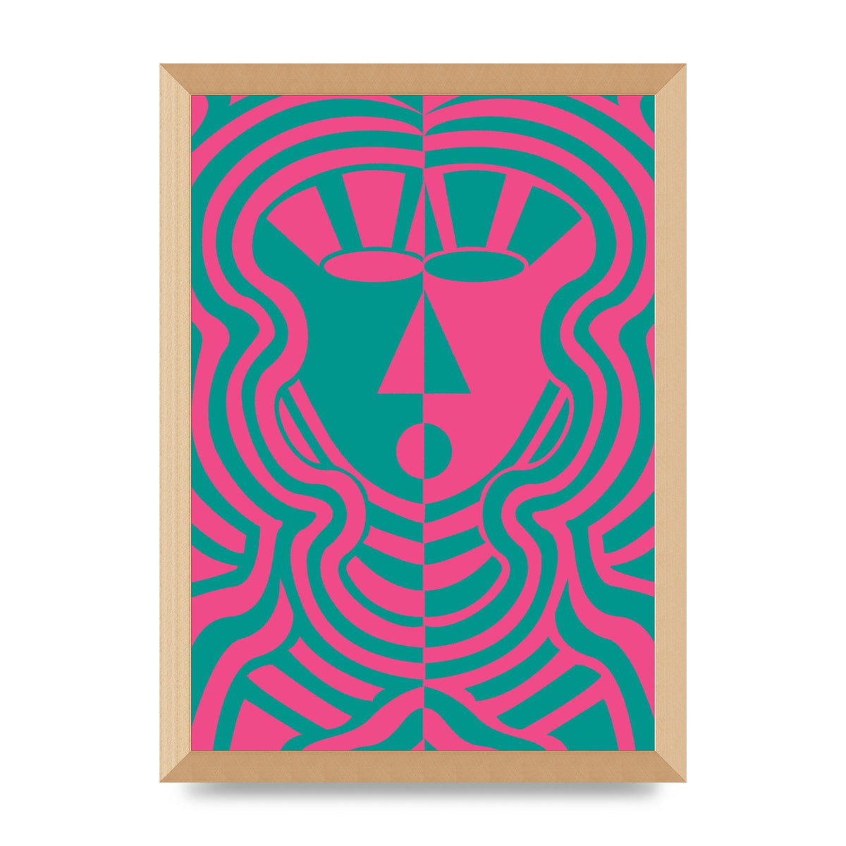 Psychedellic Face Pink Green Wall Art - A3 framed