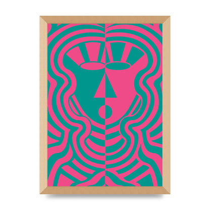 Psychedellic Face Pink Green Wall Art - A3 framed