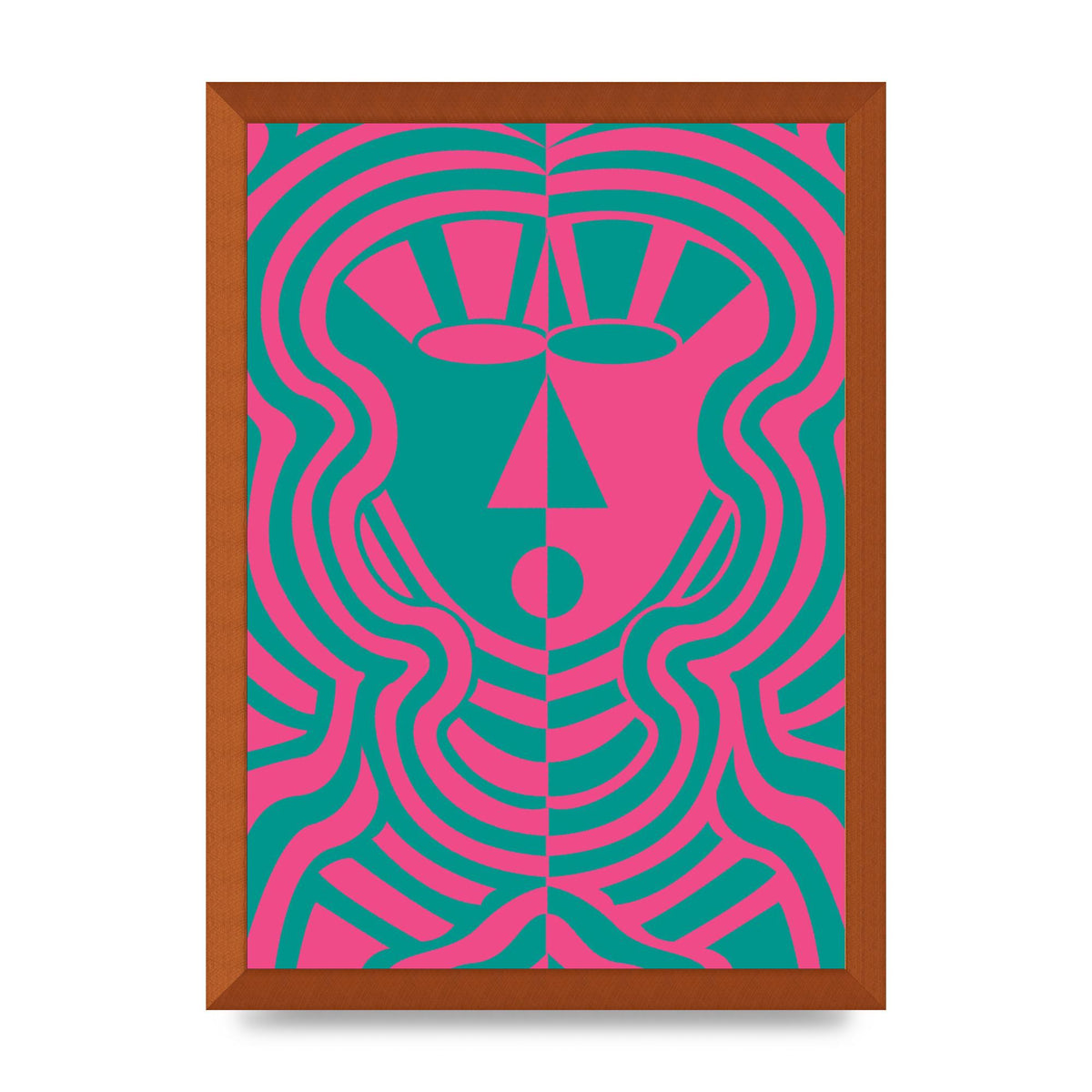 Psychedellic Face Pink Green Wall Art - A3 framed