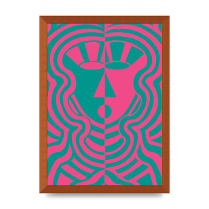Psychedellic Face Pink Green Wall Art - A3 framed
