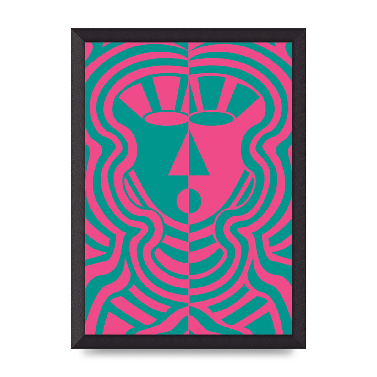 Psychedellic Face Pink Green Wall Art - A3 framed