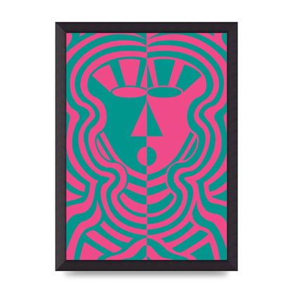 Psychedellic Face Pink Green Wall Art - A3 framed