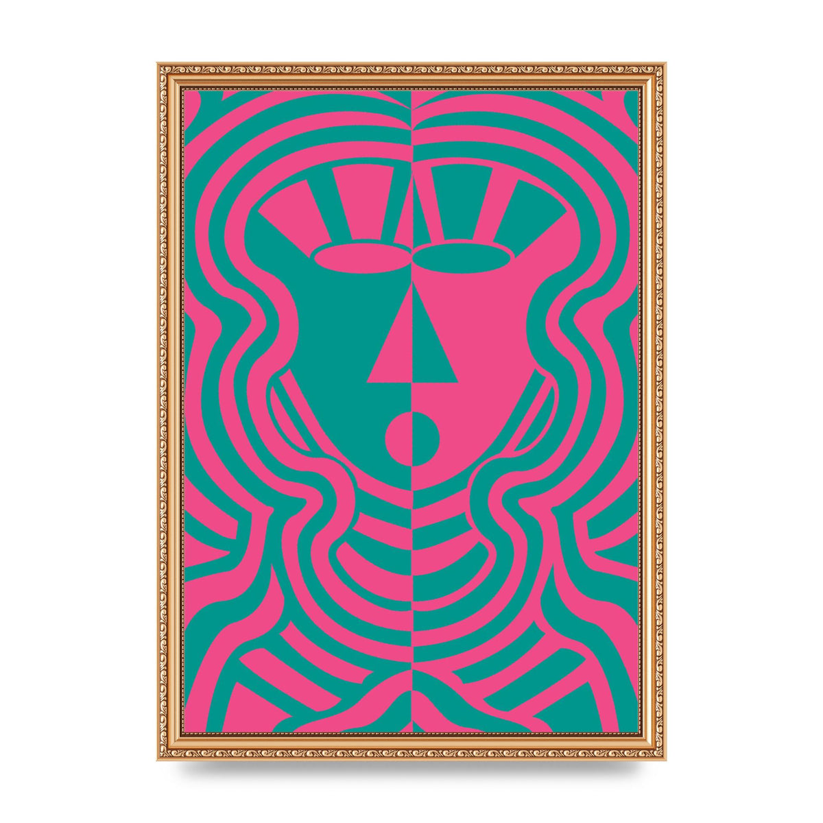 Psychedellic Face Pink Green Wall Art - A3 framed