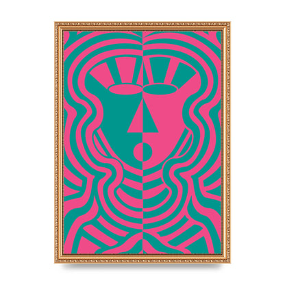 Psychedellic Face Pink Green Wall Art - A3 framed