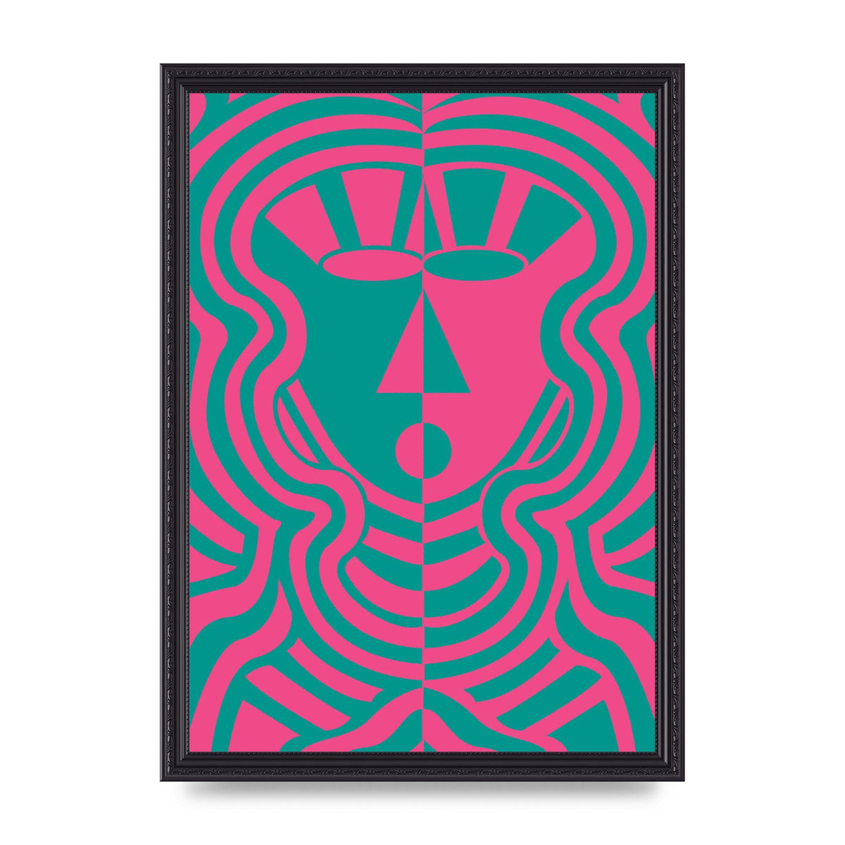 Psychedellic Face Pink Green Wall Art - A3 framed