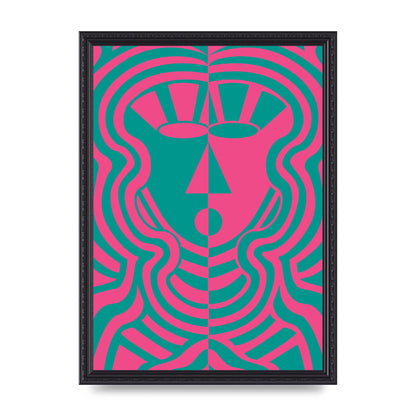Psychedellic Face Pink Green Wall Art - A3 framed