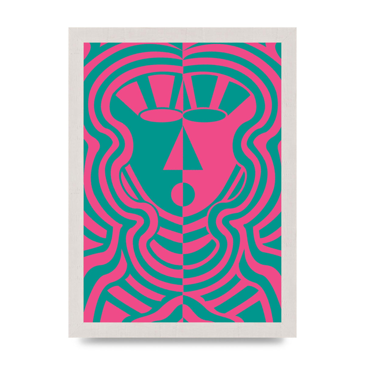 Psychedellic Face Pink Green Wall Art - A4 framed