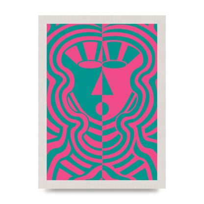 Psychedellic Face Pink Green Wall Art - A4 framed