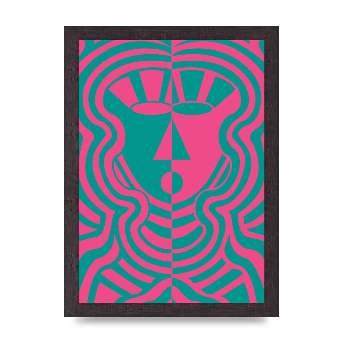 Psychedellic Face Pink Green Wall Art - A4 framed