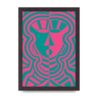 Psychedellic Face Pink Green Wall Art - A4 framed