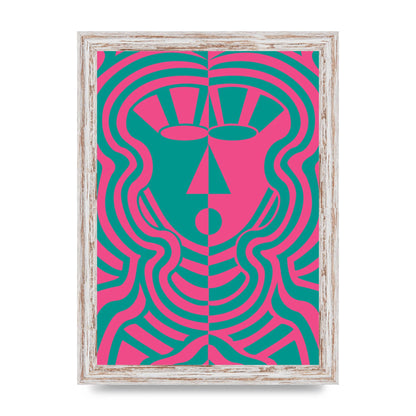 Psychedellic Face Pink Green Wall Art - A4 framed