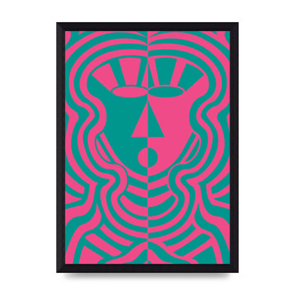Psychedellic Face Pink Green Wall Art - A4 framed