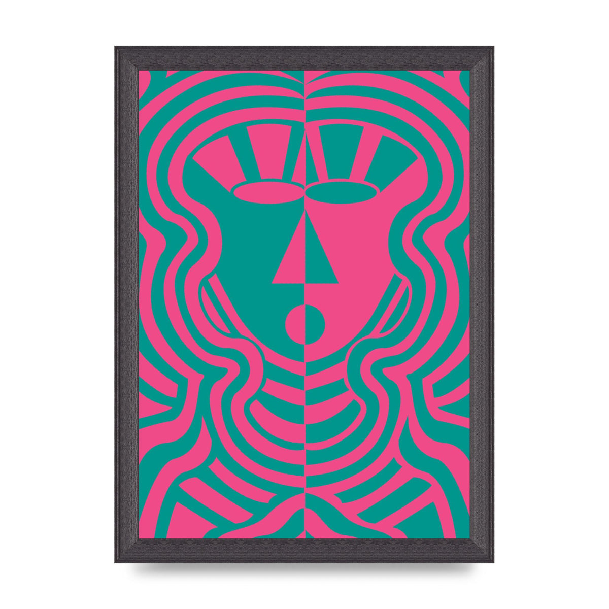 Psychedellic Face Pink Green Wall Art - A4 framed