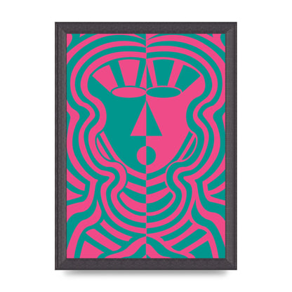 Psychedellic Face Pink Green Wall Art - A4 framed