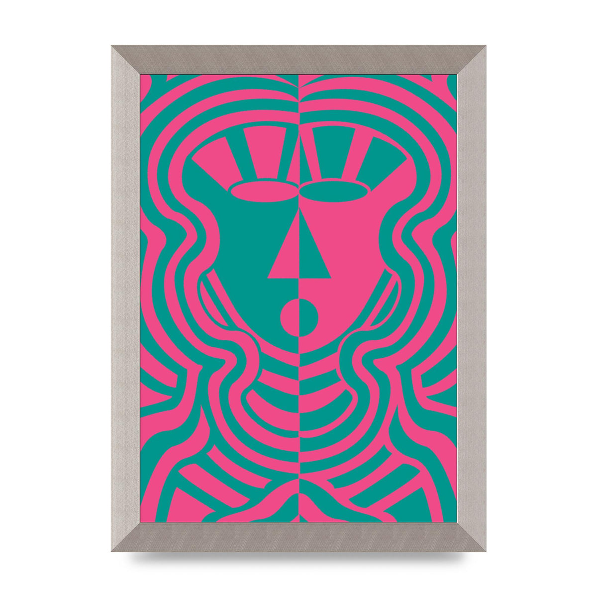 Psychedellic Face Pink Green Wall Art - A4 framed