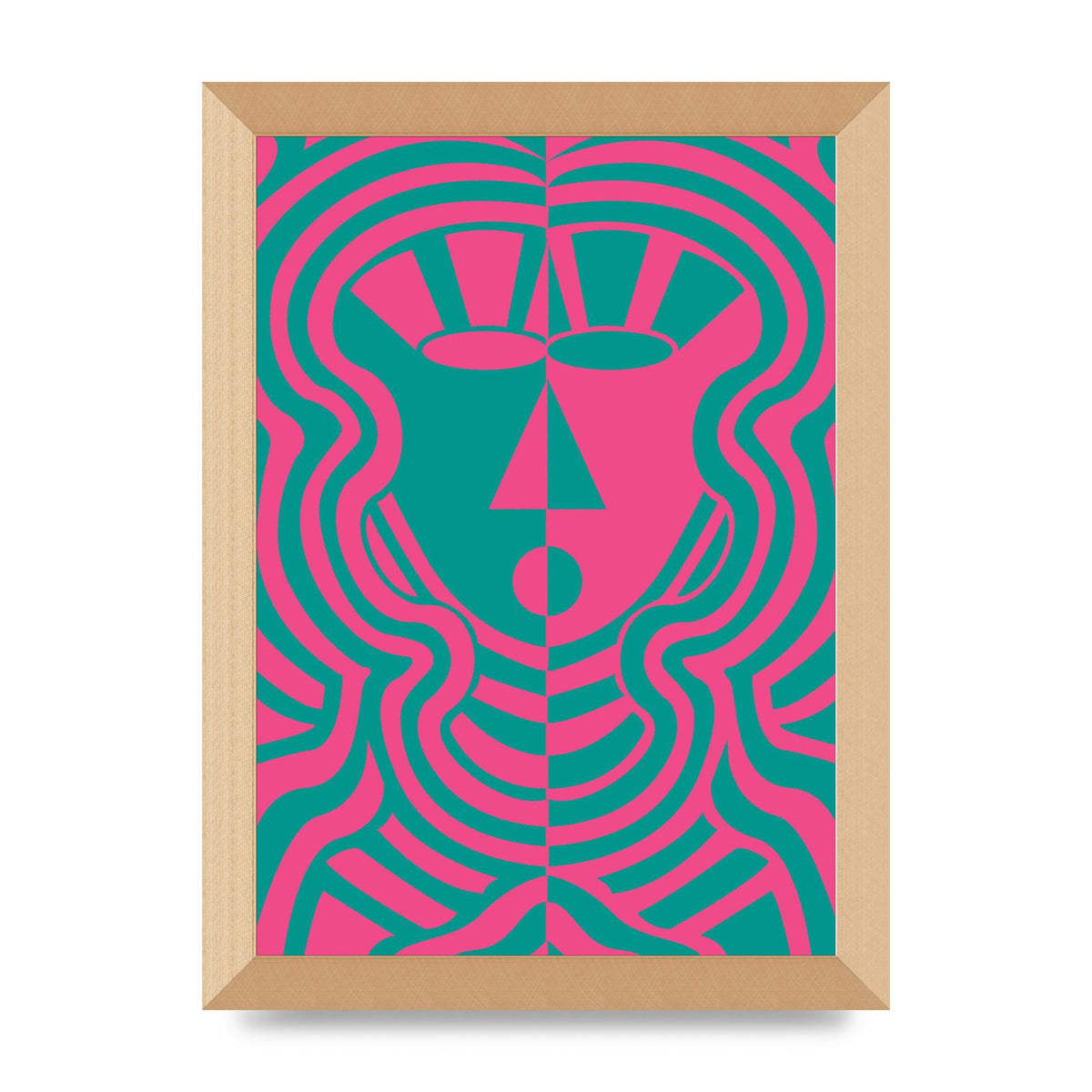 Psychedellic Face Pink Green Wall Art - A4 framed