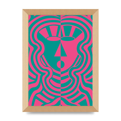 Psychedellic Face Pink Green Wall Art - A4 framed