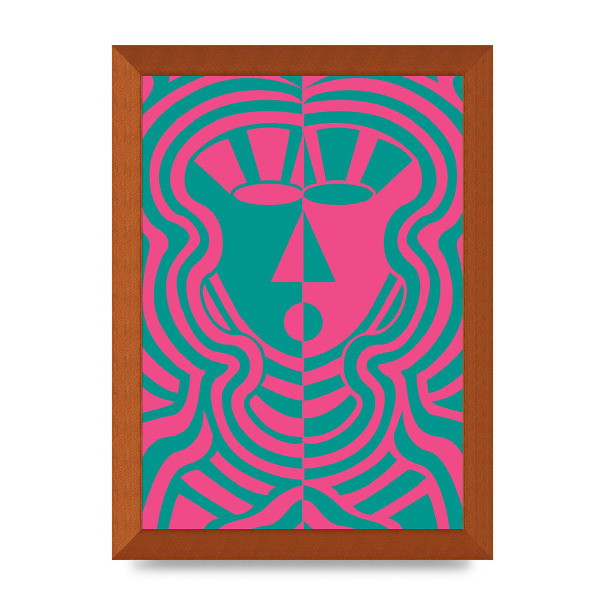 Psychedellic Face Pink Green Wall Art - A4 framed