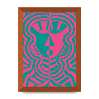 Psychedellic Face Pink Green Wall Art - A4 framed